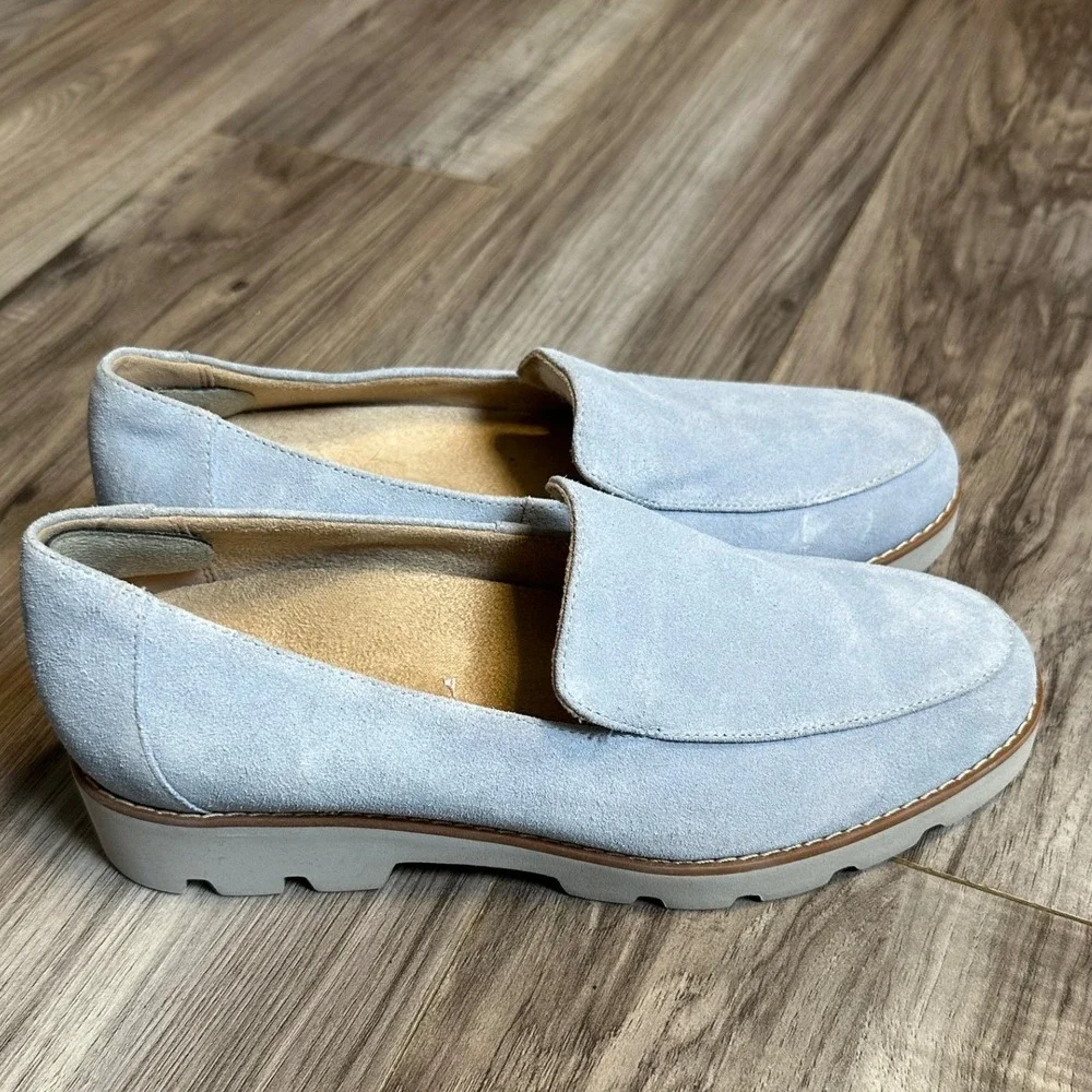 Vionic Kensley Light Blue Suede Lug Sole Loafers Womens Supportive Shoes Size 7